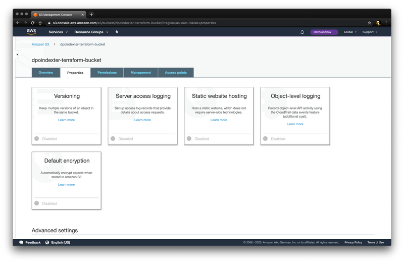 Default bucket settings with no encryption