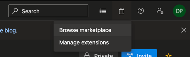 Very not obvious shopping bag icon to select for finding and managing extensions